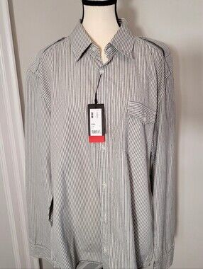 Esprit 2 Ply Cotton Black and White Vertical Stripe Dress Shirt. XXL.